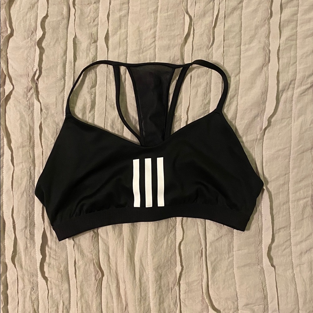 Adidas Black Sports Bra with White Stripes